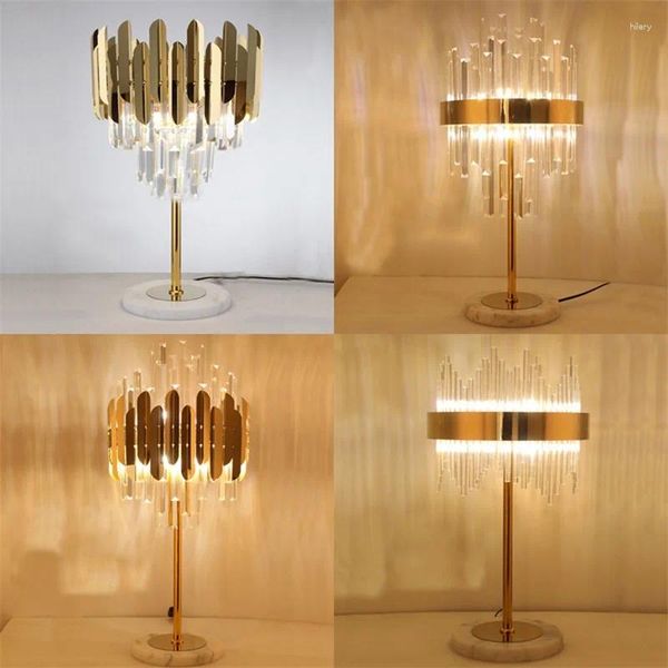 Candelabros Lámparas de mesa de cristal Luz de escritorio LED de lujo posmoderna decorativa para la cabecera del hogar