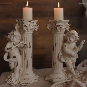 Candle Holders Cupid Resin White Handmade Holder Stand Antique