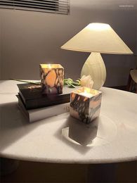 Kandelaars Aangepaste Franse 9x9x11CM Calacatta Viola Violet Marmer Natuursteen Houder Cups Jar Room Vintage Ambiance Deco