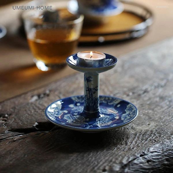 Bougeoirs personnalisés Jingdezhen bleu et blanc, décoration de lampe à beurre domestique, Table basse rétro chinoise