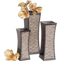 Bougeoirs Bougies et accessoires décoratifs Vases brunes pour centres de centre de décoration - Ensemble de 3 fleurs Idéal Home Garden