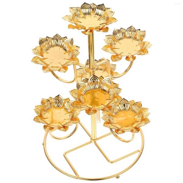 Candelabros para decoración de mesa de comedor, soporte para lámpara Ghee, estante de loto, soporte para candelabro creativo, luces en fila, candelabro de templo de Metal Diwali