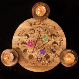 Kaarshouders Waarzeggerij Houten stok Pentagram Altaar Tafelhouder Plaat Astrologie Energie Meditatie Wicca Ceremonie Tarot Accessoire 221108