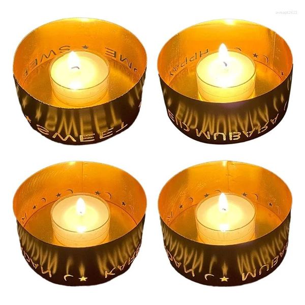 Bougenders Eid Mubarak Metal Holder Iron Art Hollow Out Lettres Projection Candlestick Tealight Cup Vintage Tabletop Decoraiton