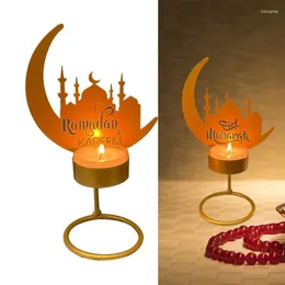 Kandelaars Eid Mubarak Tealight Holder metaal Iron Moon Castle Candlestick Decoratie