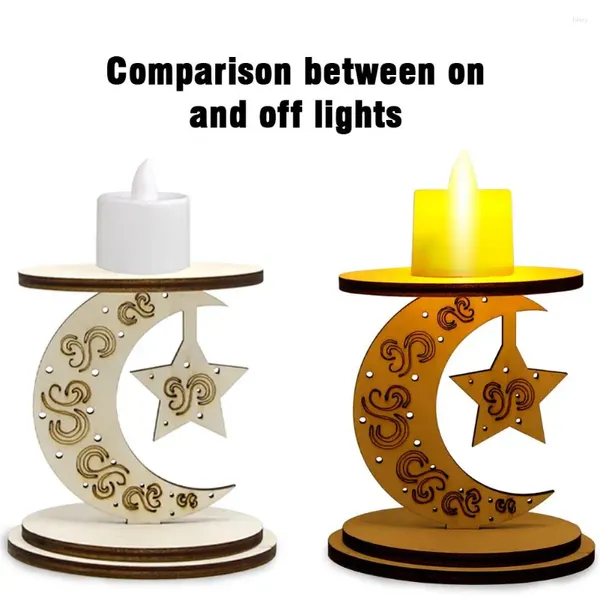 Titulares de velas Eid Wooden Led Led Tither Ramadan Desktop Decor Muslim Islamic Party Festival Middle Fami D1i8