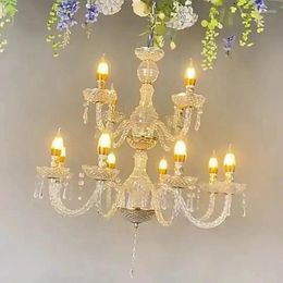 Kandelaars El Wedding Lampen Kroonluchter Kristal Goud Decoratie Props Smeedijzeren plafond