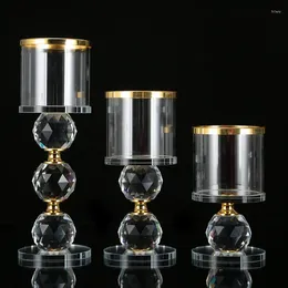 Kandelhouders Elegante kristal kandelaar ornamenten transparante houder met ronde basistablet Decor Home Furning Desktop