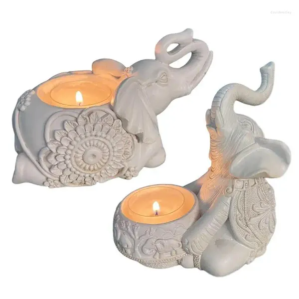 Candelabros Estatuilla de elefante Soporte votivo Estatuas de cerámica Decoración de mesa para el hogar Adornos decorativos de escritorio Velas