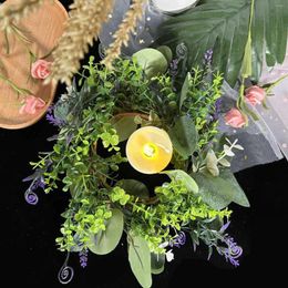 Bougeoirs feuilles d'eucalyptus couronne anneau support créatif pour salon anniversaire festival décoration