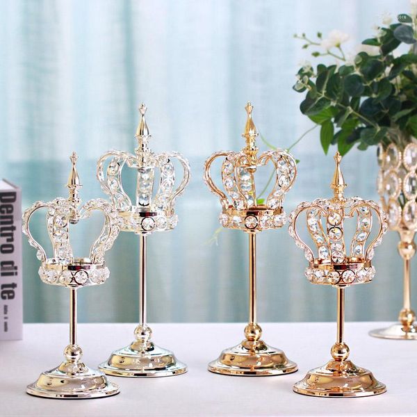 Partes de velas Europa Metal Crown Crown Crystal para mesa casera Cabeza única para bodas Decoración de candelabros 50xx48