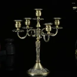 Candelas de velas Europeo 5 Armas de bronce Metal Vintage Candlestick Romantic Party Home Table Cena Candelabra Decoración