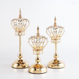 Bougeoirs couronne européenne cristal chandelier accessoires de mariage ménage métal ornements candélabre titulaire décor à la maison