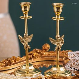 Candle Holders European Cupid Elegant Little Angel Holder Pure Brass Light Luxury Romantic Dinner Restaurant Decoratie