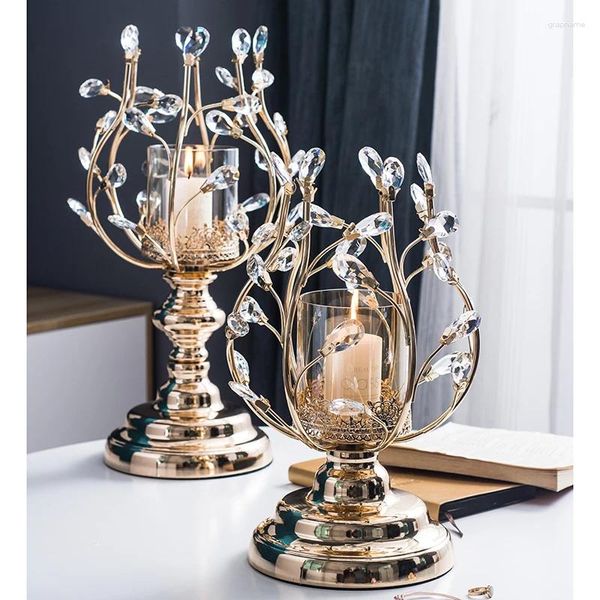 Bougeoirs en métal et cristal, support européen, décoration de luxe, pour la maison américaine, accessoires de dîner aux chandelles