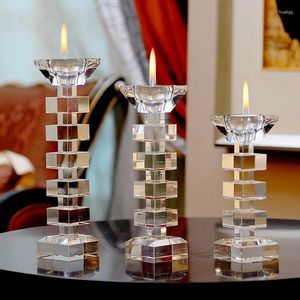 Candelabros Portavelas de cristal transparente moderno europeo, tanto para candelabro como para candelita, bloques cuadrados pequeños, medianos y grandes de múltiples capas