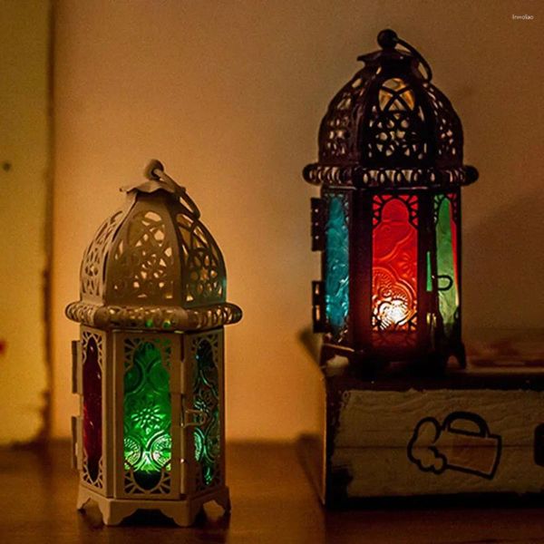 Soportes de velas Moroccas Moracanas Topicador de vidrio de hierro forjado Mesa de viento Bar de bodas clásico Lámpara de hogar colgante