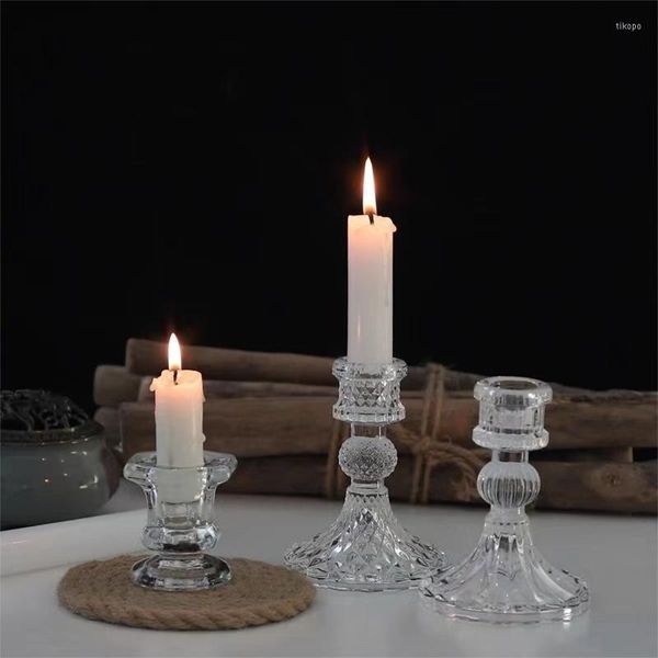 Bougeoirs européen Simple verre chandelier ménage tige cire Base romantique Table créative maison décoration titulaire