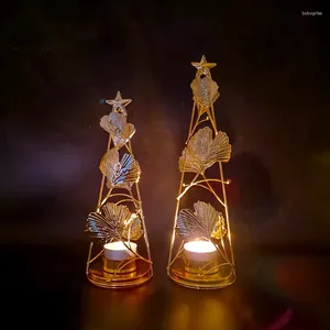Kaarsenhouders Europese stijl gouden abrikoos bladboomhouder metalen tafel centerpieces fragante kandelaars voor kerst huwelijkscadeau