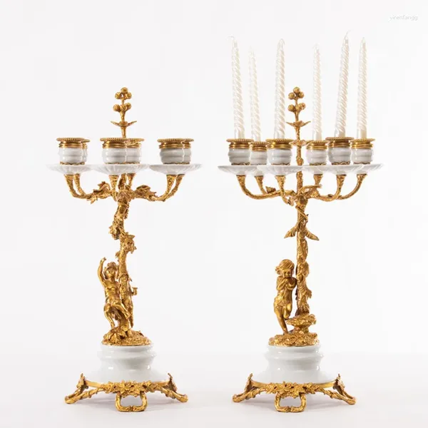 Candelabros de cerámica de gran tamaño de estilo europeo con candelabro de latón, soporte de estatua de Ángel artesanal para decoración del hogar