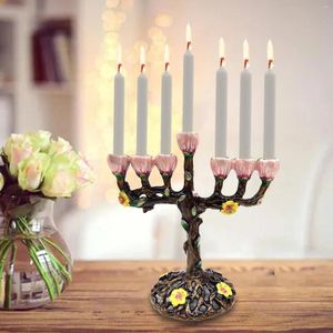 Titulares de velas Estilo europeo Hanukkah Hanukkah esmaltado Menorah Candelabra decorativo para festivales de sala de estar decoraciones para el hogar