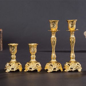 Bougeoirs Collection de porte-mariages européens Placage Or Argent Vintage Métal Matériel Candelero Grandes Bougies de Cire