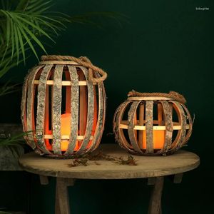 Kaarsenhouders boerderij accenten houten schors lantaarn met handgemaakte handgemaakte natuurlijke stijl thuistuin indoor buiten