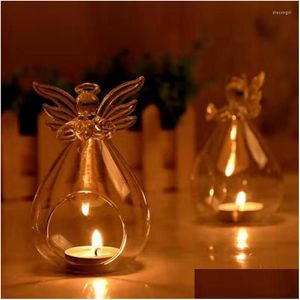Bougeoirs mode créatif ange verre suspendu porte-lampe à thé salle familiale fête chandelier décoratif livraison directe Dhsd2