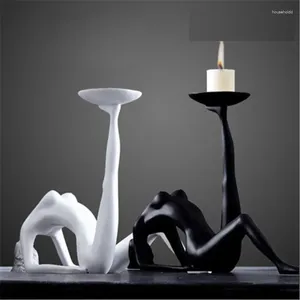Kaarsenhouders mode Noordse minimalistische zwart -witte woonkamer decor ambachtelijke tabel abstract beelddanseres romantisch x5256