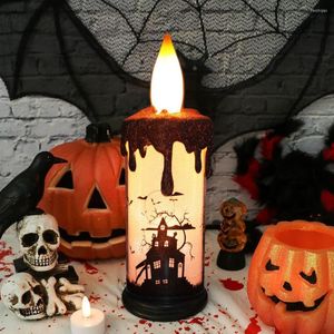 Bougeoirs sans flamme bougies LED vacillantes à piles lumière chaude avec château sorcière chauves-souris décalcomanie Halloween décor pour les enfants