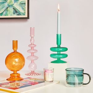 Kandelhouders Floriddle Taper Candle Holders Glass Candlesticks For Home Wedding Room Decoratie Party Glass Vaas Table Bookshelf 230525