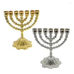 Bougeoirs en métal à Base de fleurs Menorah, chandelier Antique à 7 branches, support religieux A0KF