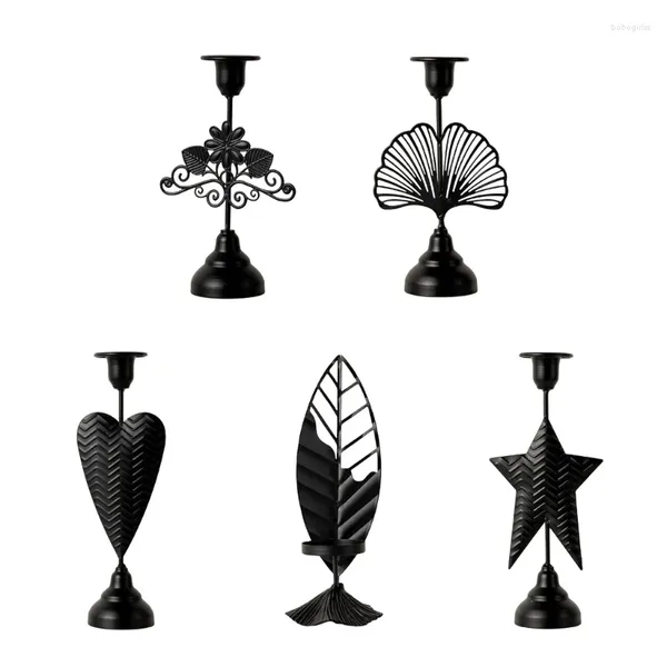 Bougeoirs fleur feuille fer chandelier européen noir support décoratif support applique bureau Table décoration