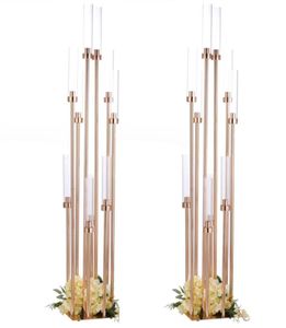 Bougeoirs fleurs Vases route plomb Table pièce maîtresse or métal support pilier chandelier pour mariage Candelabra1754280