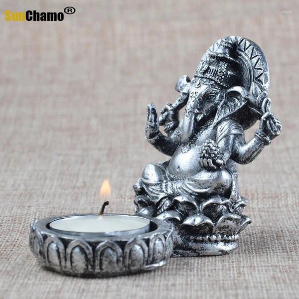 Bougeoirs Ganesha Statue Holder India Thailand Elephant God God Resin Figurine Sculpture Home Office Bar Desk Decoration Ornement Gift