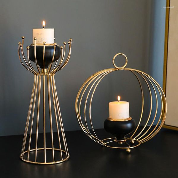 Candelabros de Metal geométrico para sala de estar, decoración de baño, línea de adornos, candelero de hierro forjado de belleza
