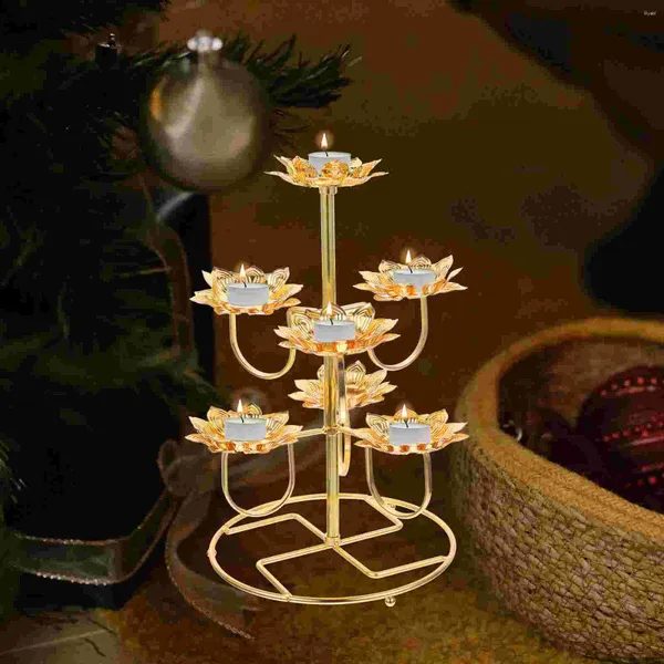 Candelabros Ghee Lámpara Portavelas De Metal Soporte Lotus Rack En Forma De Candelabro Linterna De Té