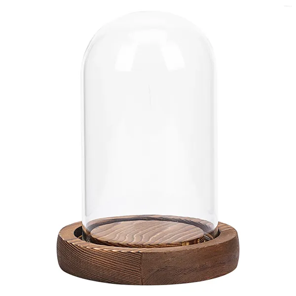 Candelabros de vidrio Candelabro Sombras Cúpula Escritorio Cloche Bell Jar Cubierta Decorativa Hogar de madera