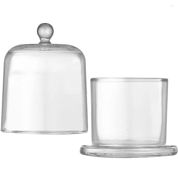 Bougeoirs couvercle en verre boîte à bonbons pots avec couvercles porte-conteneur dôme Cube décor de tasse de ménage