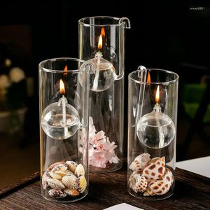 Candlers Glass Cylindrical Huile Lampe créative Créative Gift de décoration de mariage transparent de mariage romantique au lieu du portefeuille à la maison