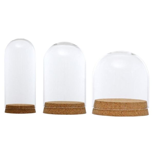 Bougeoirs Dôme en verre Cloche ER Base en liège en bois Porte-micropaysage Pot de cloche pour plantes de fleurs à faire soi-même Vase Table Ornements Maison de Dhb1W