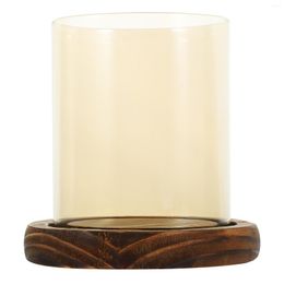 Bougeoirs en verre, pilier, cylindre, chandelier transparent, grande Base en bois, abat-jour Vintage