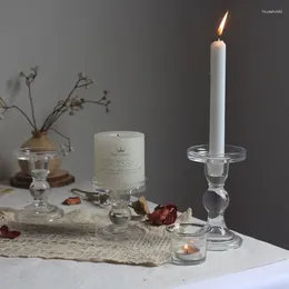 Soportes de velas Conjunto de soporte de vidrio Candelera de la mesa de cristal para pilar de 3 "o 3/4" decoración funcional de decoración funcional
