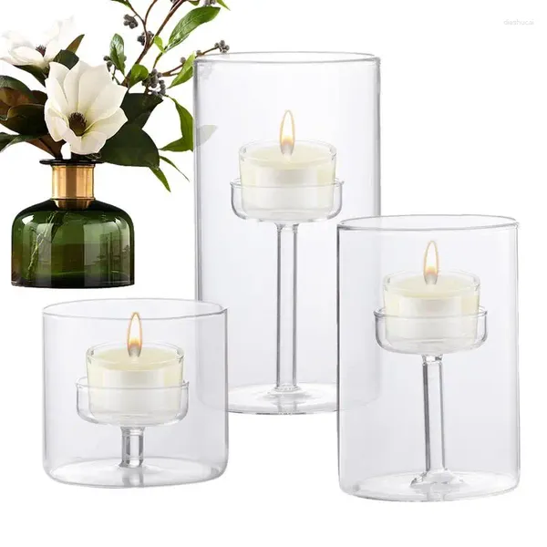 Candlers Glass Doalight 3pcs Clear Tea Lights Holder Candlestick Stand pour le mariage