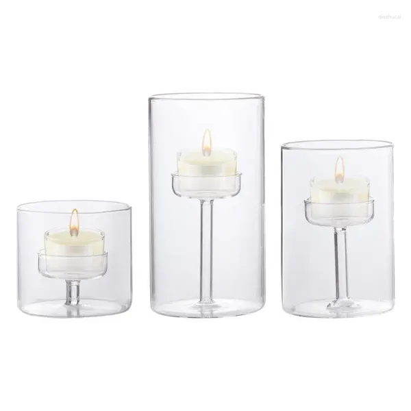 Candelas de vidrio Glass Garlight Pilar Candlestick Coffee Mesa de café Eventos de boda Accesorios de decoración del hogar