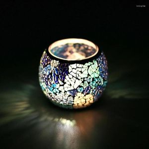 Kaarsenhouders glas votiefhouder voor blauwgroene romantische gekleurd mozaïek bowl valentijn feest kersttafel middelpunt