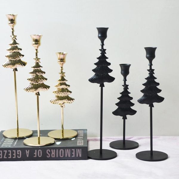 Bandlers Gold Black Christmas Luxury Metal Candlestick for Party Stand Wedding Candelabra Home Dinner Table Decor