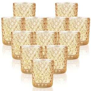 Candle Holders Goud reliëf Cup-vormige glazen kandelaar lege cup decoratie geschenk set 12-piece