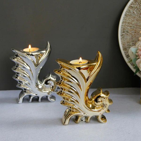 Bandlers Gold European Cerramic Crafts Ornement Table Méditerranée Style Sea Horse Horser Cup Candlestick
