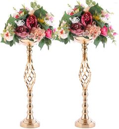 Bougeoirs Gold Flowers Vases Road Table Poix maîtresse Metal Stand Candlestick pour les tables de réception de décoration de fête de mariage